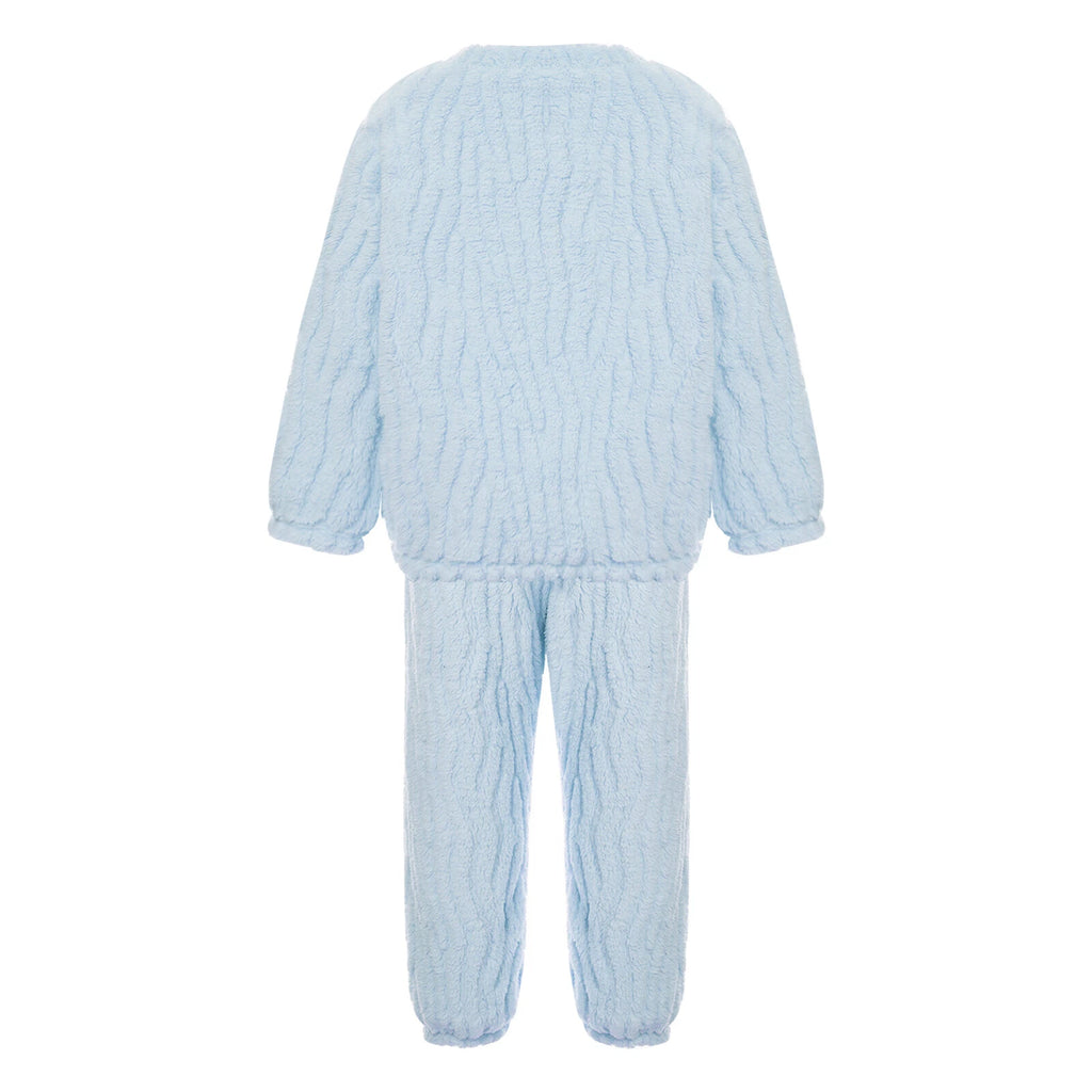 Kids Pajamas Set Flannel Sleepwear Bear Tops Pullover with Plush Pants Trousers