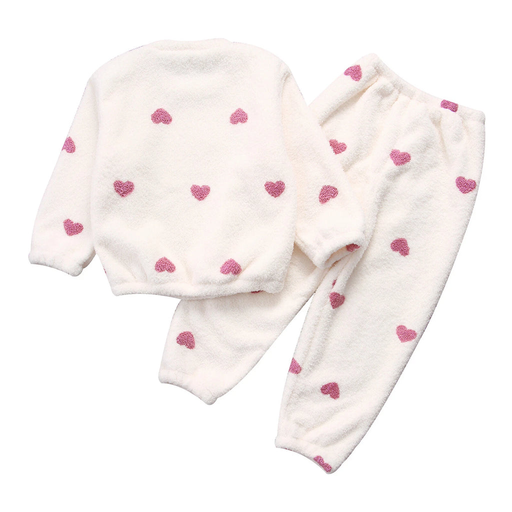 Kids Pyjamas Fleece Nightwear Elastic Waist Pyjama Set Warm 2 Piece-