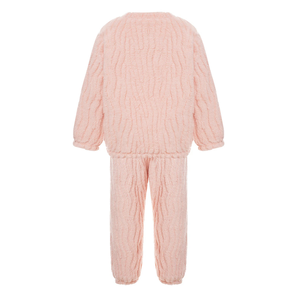 Kids Pajamas Set Flannel Sleepwear Bear Tops Pullover with Plush Pants Trousers