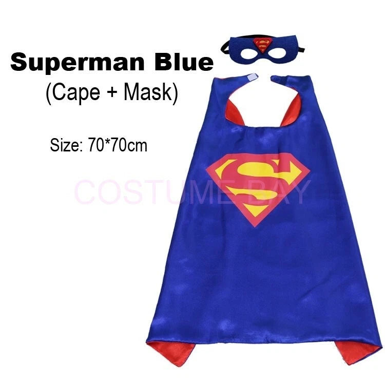 Kids PJ Superhero Cape & Mask Set Boy Girl Superman Spiderman Halloween Costume