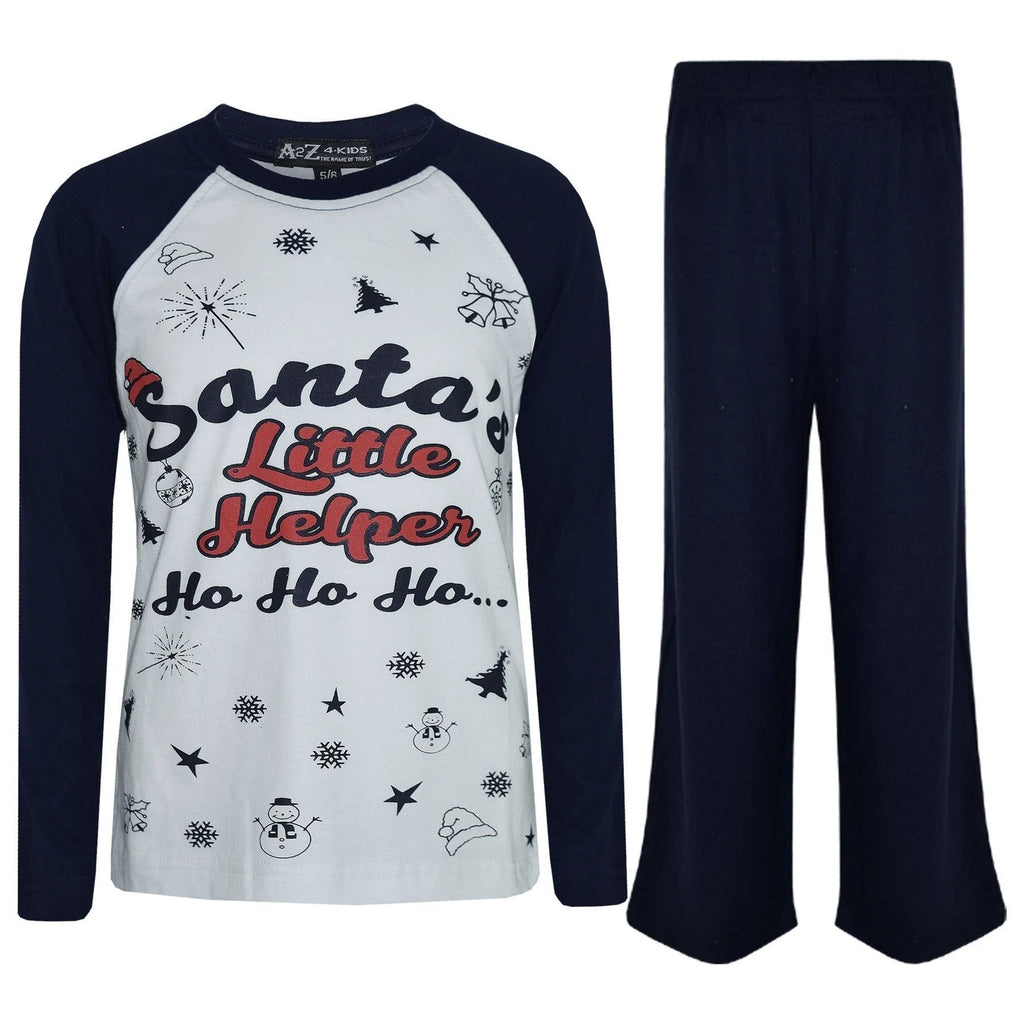 Kids Girls Boys PJs Santas Little Helper Stylish Color Cotrast Pajamas Set 5-13