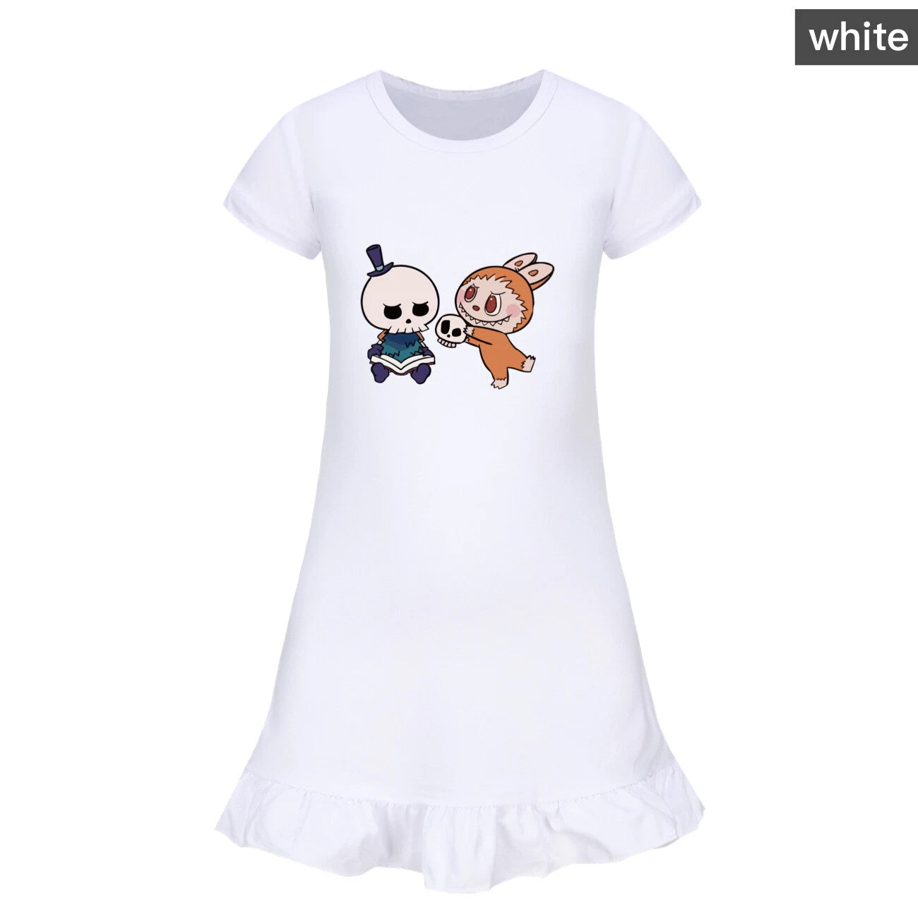 Cartoon Print Girl's Short-Sleeved Pajamas Home Clothes Nightdress Skirt New Hot