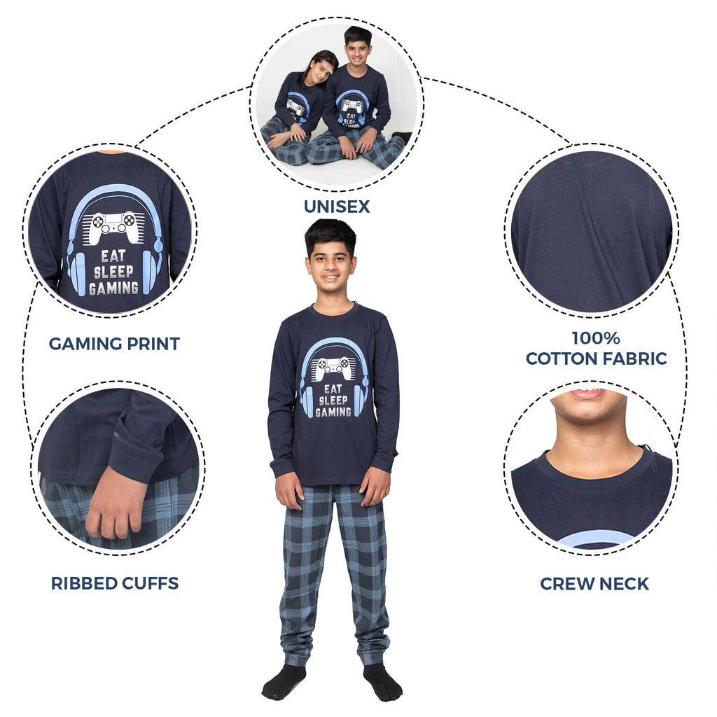 Kids Unisex Boys Girls Long Camo Cotton Gamer Gaming Pyjamas PJ Sets 5-13 Years