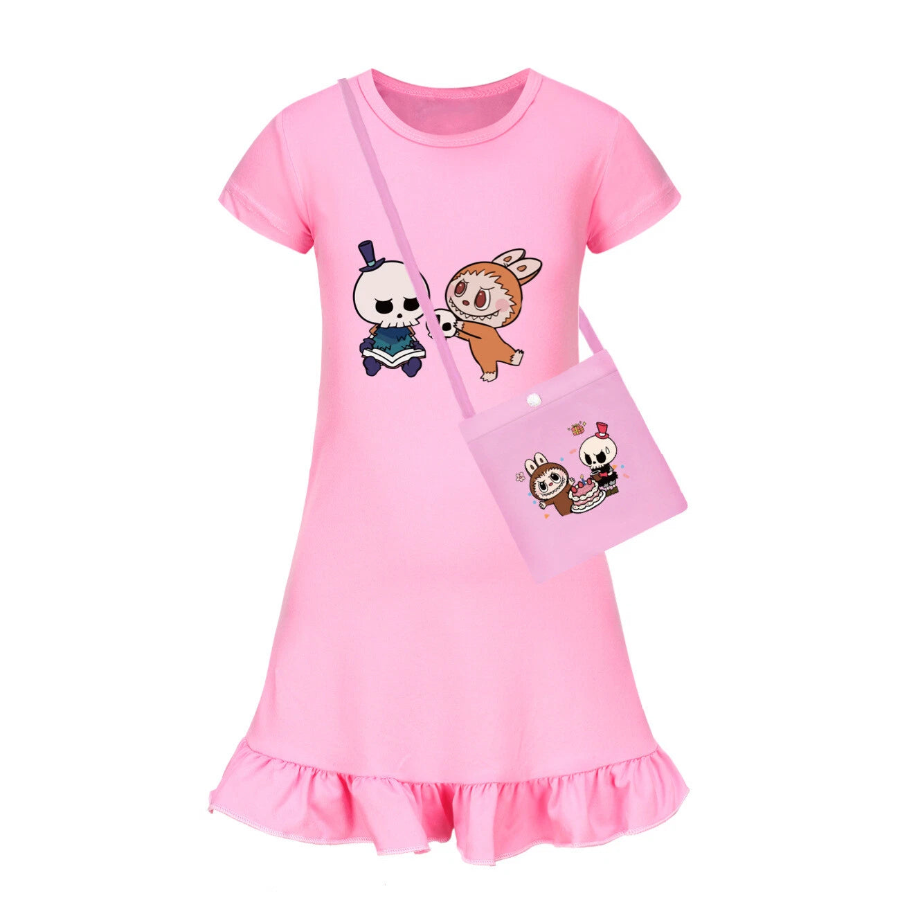 Cartoon Print Girl's Short-Sleeved Pajamas Home Clothes Nightdress Skirt New Hot