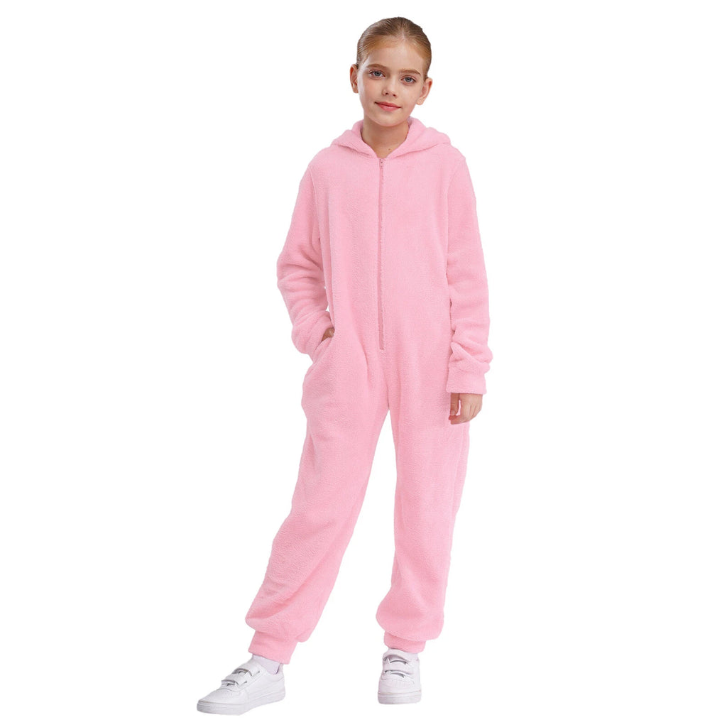 Unisex Kids Fleece Hooded Jumpsuit for Boys Girls Zip-up One Piece Pjs Sleepwear