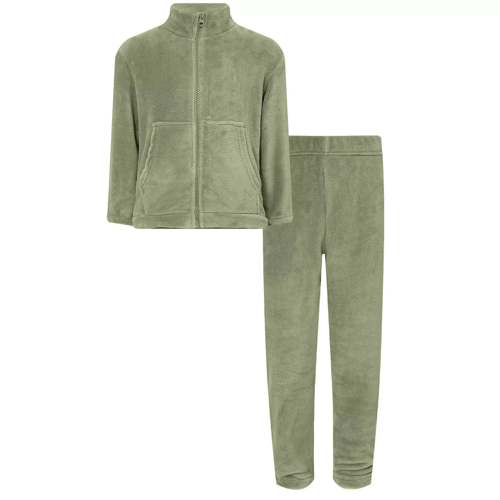 Kids Nightwear Warm Pajama Set Comfy Sleepwear Zipper Homewear 2 Piece Outfits