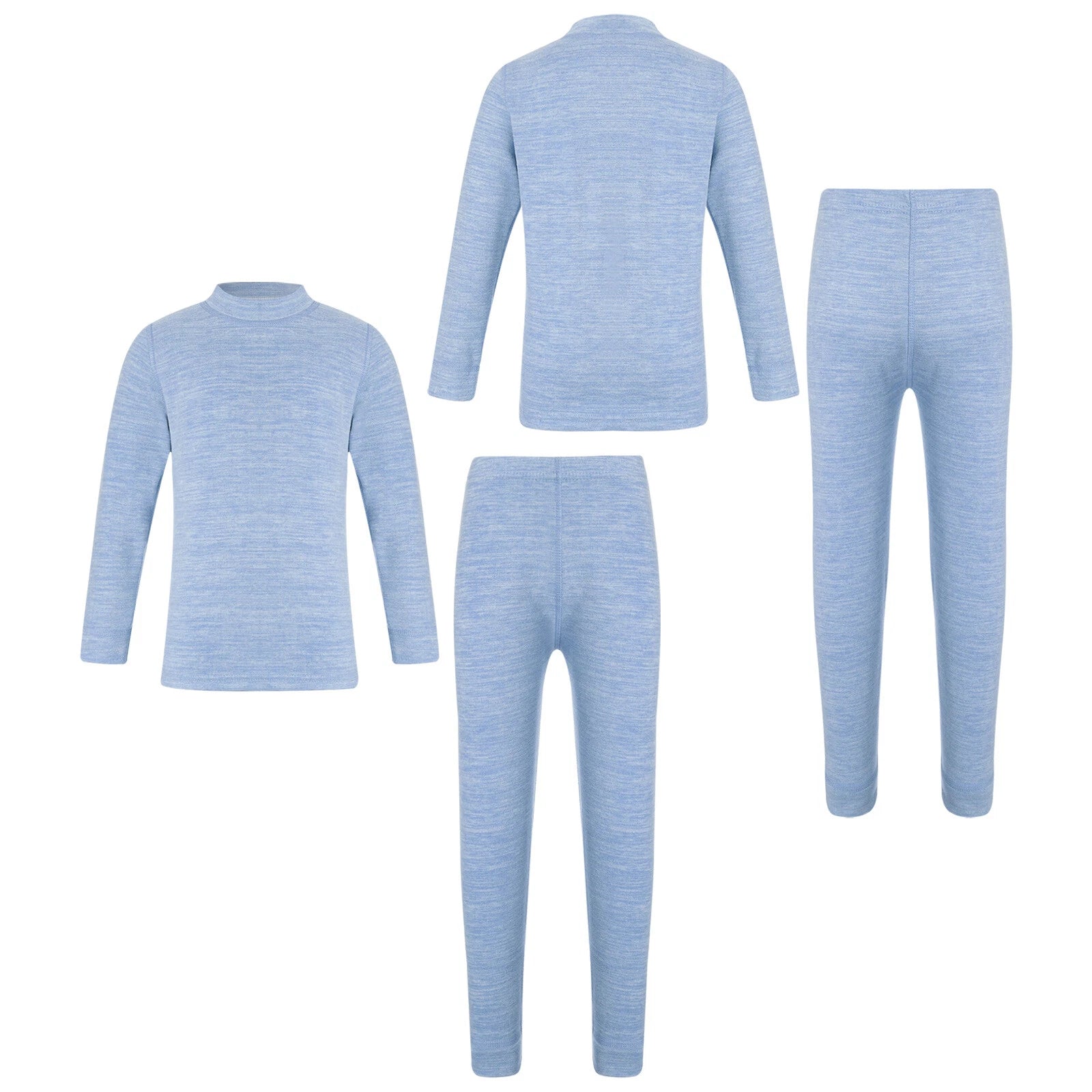 Girls Boys Pajamas Unisex Base Layer Suit Mock Neck Thermal Underwear Set Warm