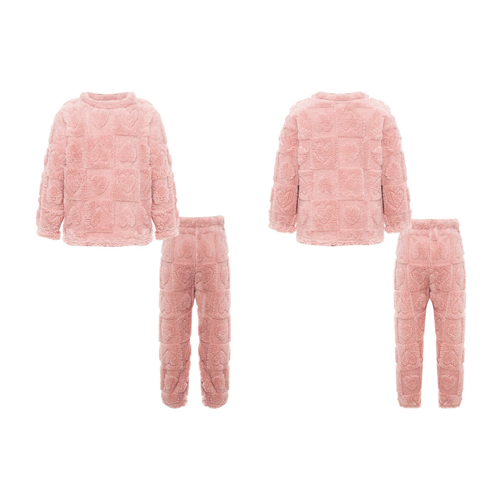 Kids Boys Girls Homewear Round Neck Tops With Pants Solid Color Pajamas Set