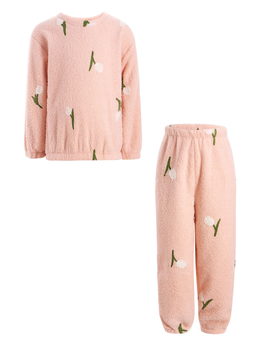 Kids Pyjamas Fleece Nightwear Elastic Waist Pyjama Set Warm 2 Piece-