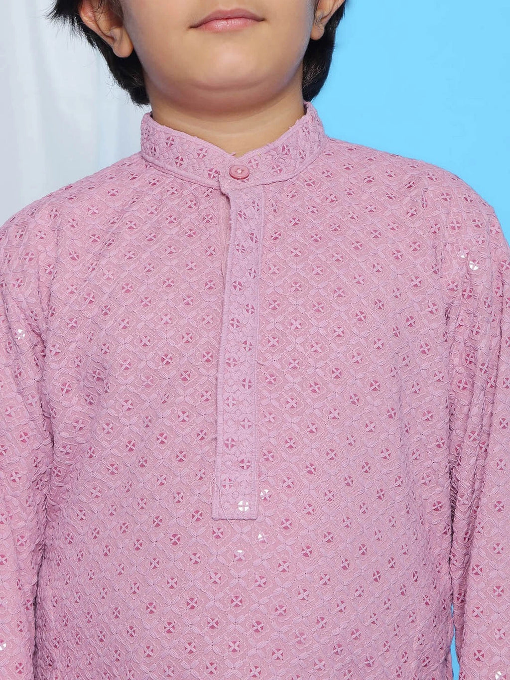 Kids Ethnic Mirror Work Cotton Kurta Pyjama Set/Party Wear Chikankari Kurta