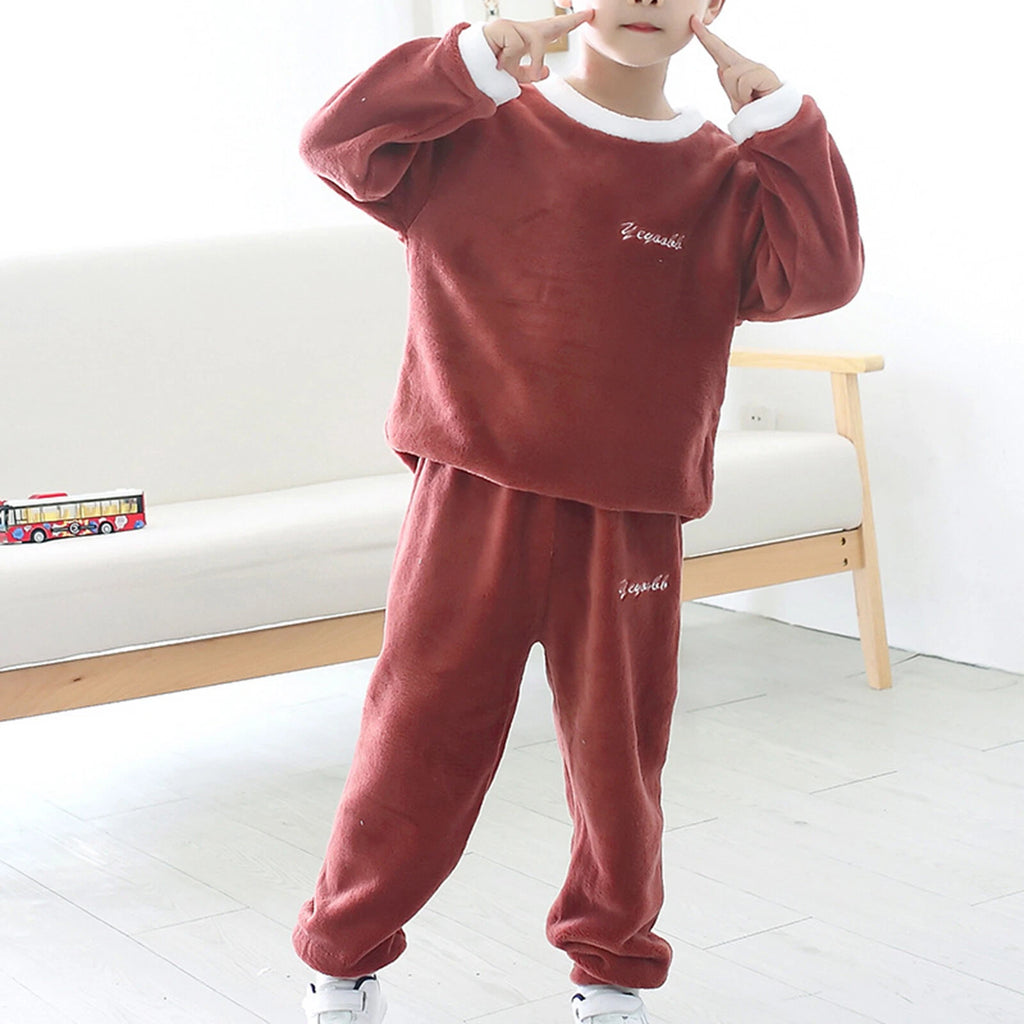 Girls Boys Pajamas Suit Long Sleeve Tops with Pants Sleepwear Winter Nightwear