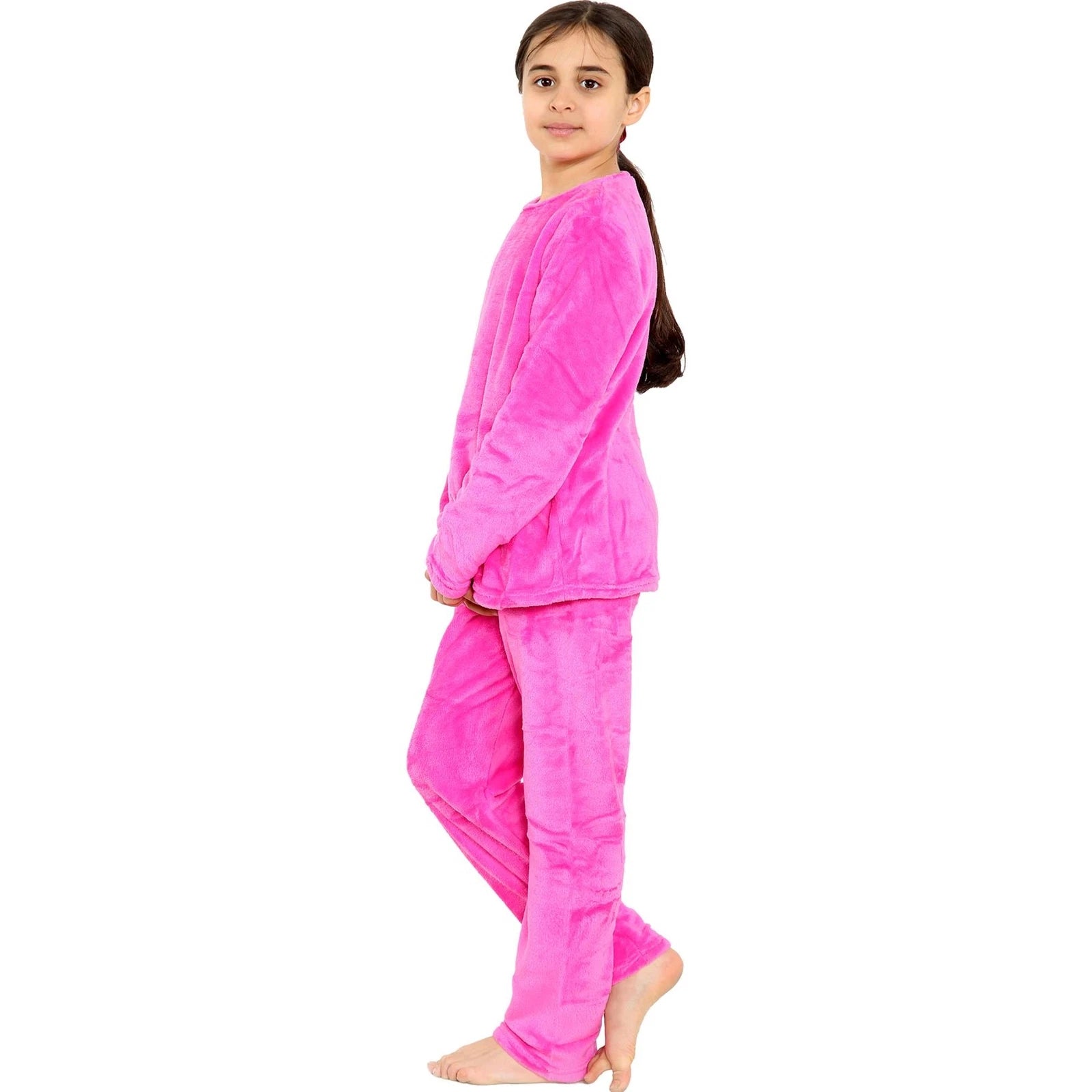 Kids Girls Pink Warm Fleece Pyjamas Sleepover 2 Piece Gift Set Age 5-13 Years