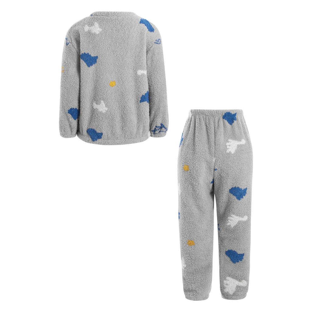Kids Pyjamas Fleece Nightwear Elastic Waist Pyjama Set Warm 2 Piece-