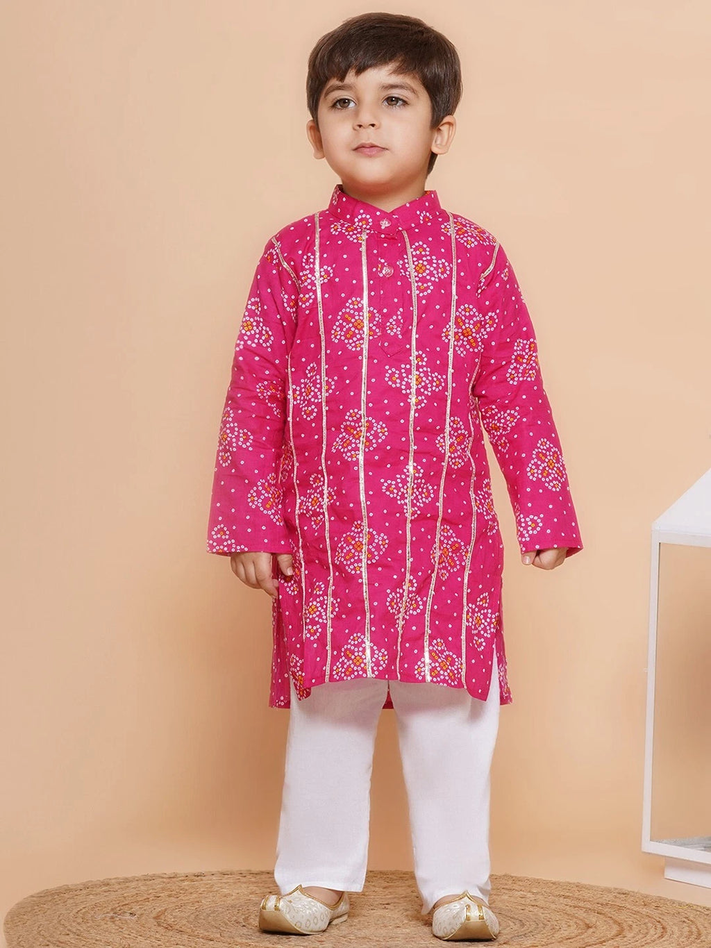 Indian Ethnic Wear Printed Kurta Pyjama Set For Boys Lace Work Cotton Kurta Set