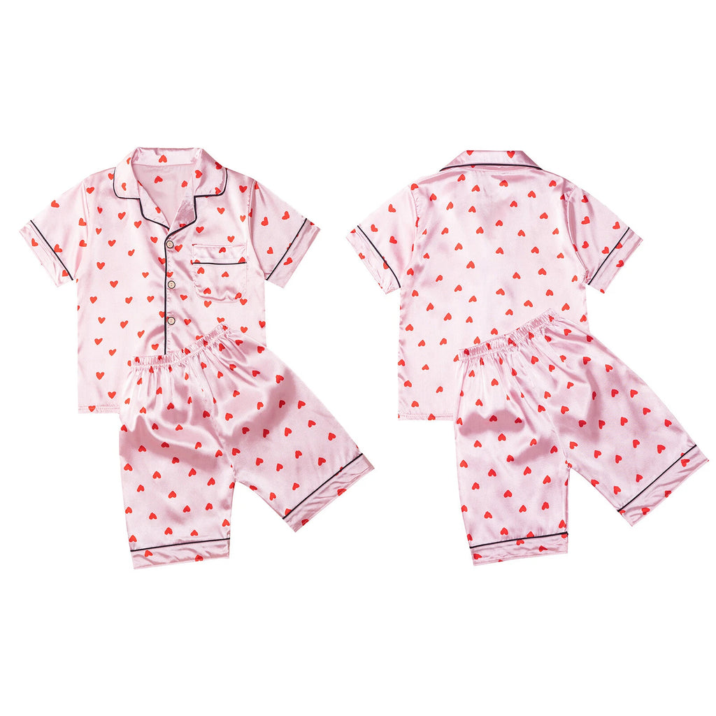 Boys Girls Pajamas Set Sleepwear Button Closure Top Shorts Nightwear Loungewear