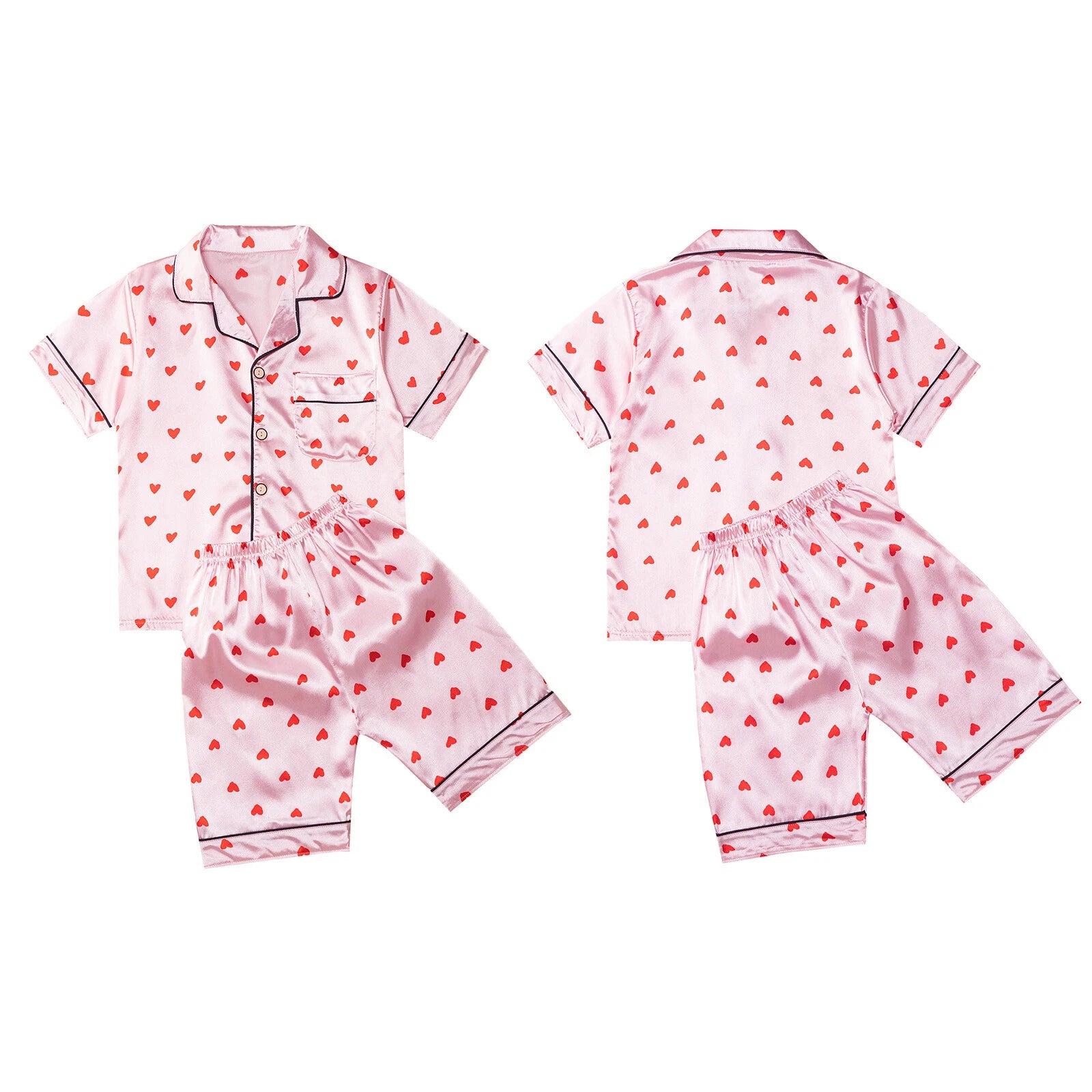Boys Girls Pajamas Set Sleepwear Button Closure Top Shorts Nightwear Loungewear