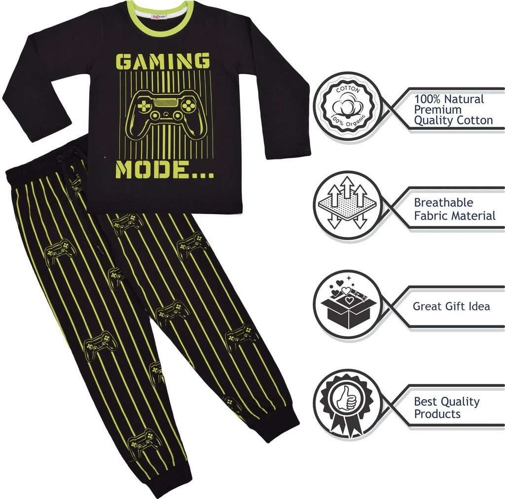 A2Z 4 Kids Gaming Mode Lime Pyjama Set Contrast T Shirt Sleepwear Pyjamas