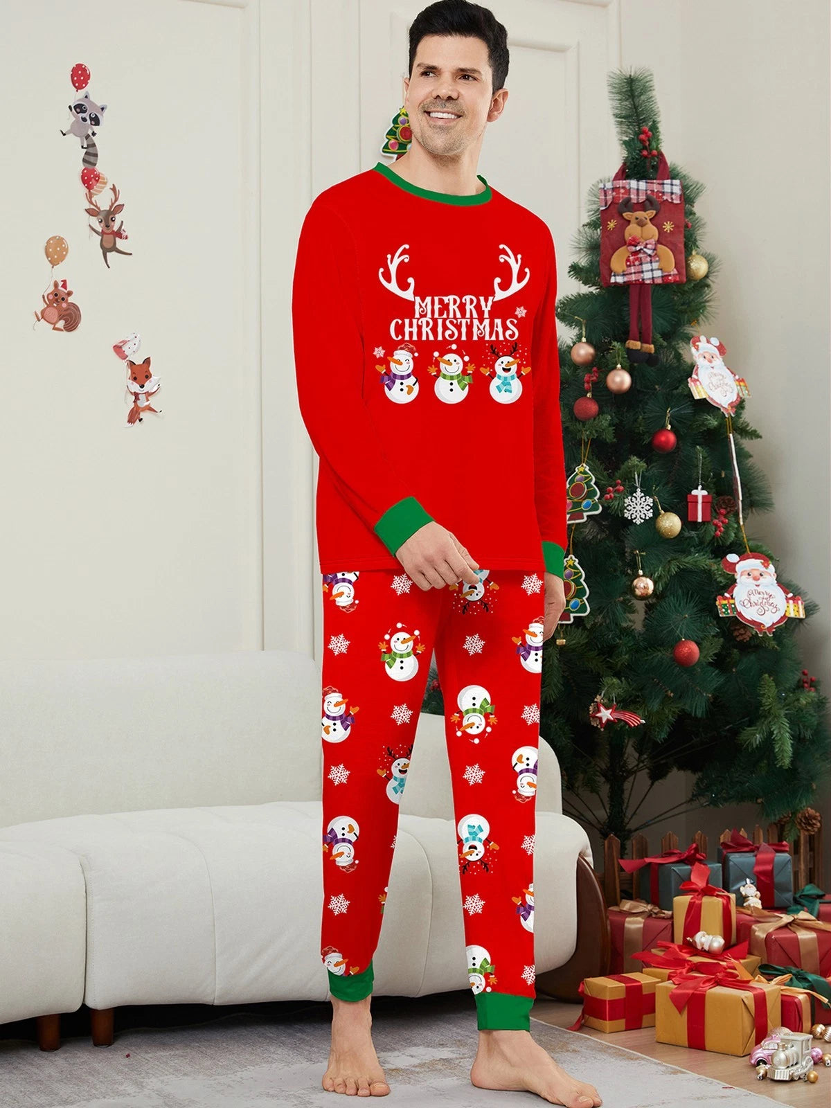 Family Matching Christmas Snowman Pyjamas Adult Kids Xmas Nightwear Pjs Set