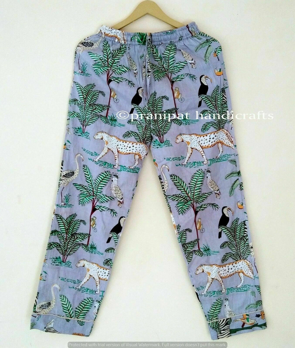 Indian Animal Printed Cotton Grey Hippie Women Gypsy Sleepwear Boho Pajama set
