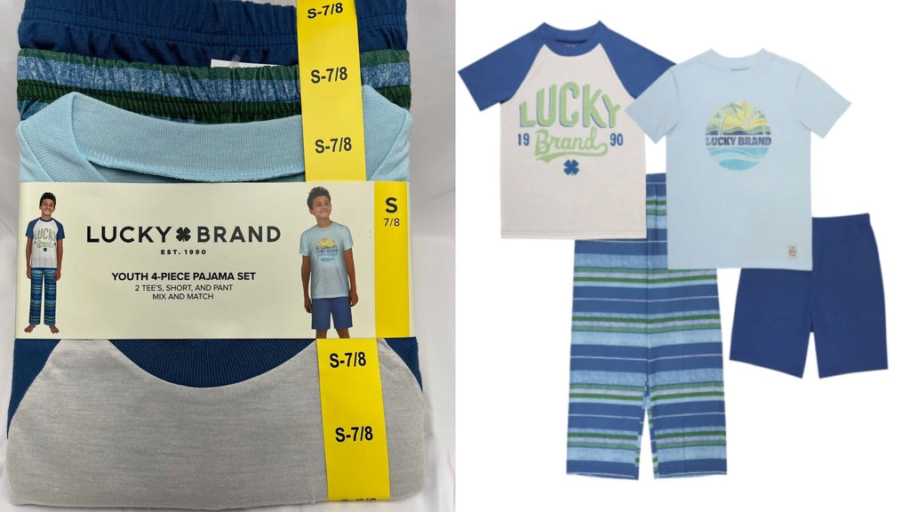 Lucky Brand Youth 4-Piece Pajama Set  Size  M(10/12)  Flam Resistant NWT