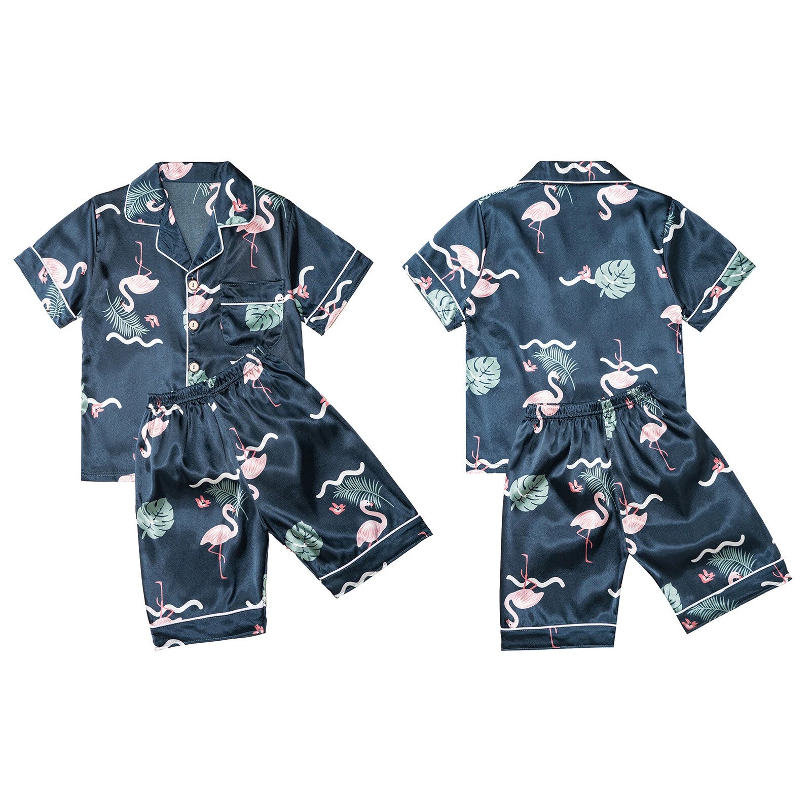 Boys Girls Pajamas Set Sleepwear Button Closure Top Shorts Nightwear Loungewear