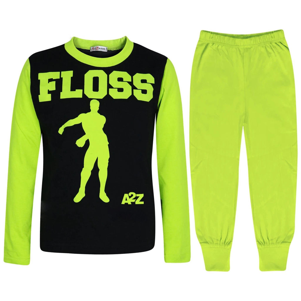 Kids Boys Girls Pyjamas Lime Trendy Floss A2Z Print Xmas Loungewear Outfit Sets