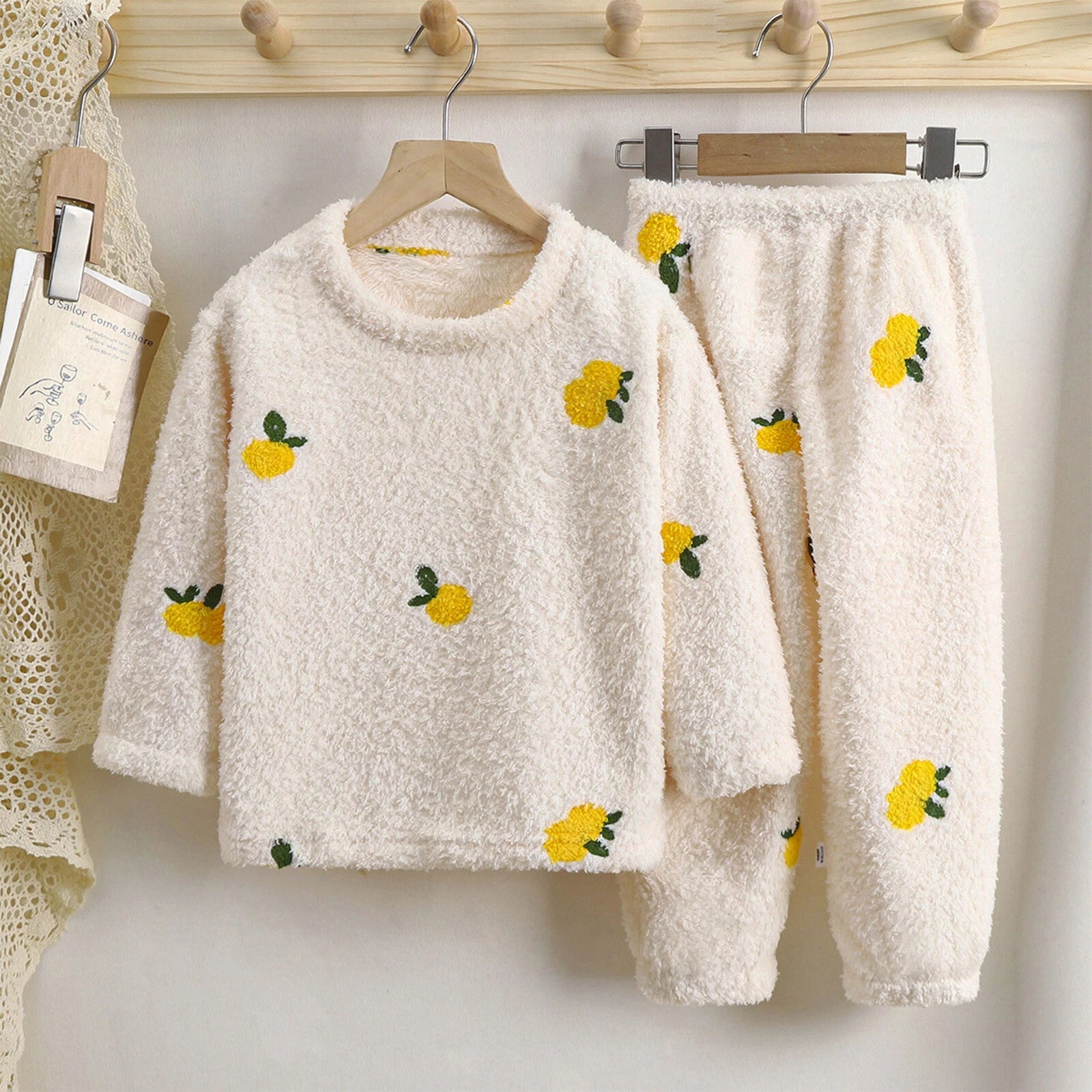 Unisex Kids Sleepwear Girls Set Print Pajamas Pullover Round Neck Cute Suit Top