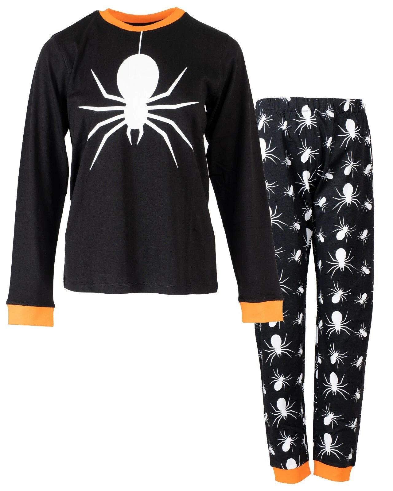 Kids Halloween Pyjamas Set Boys Girls Pumpkin Orange Spider Nightwear Top Bottom