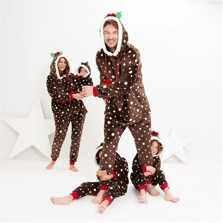 NEW Christmas Pudding Twosie Hoodies Ladies Mens Pyjamas /Baby All in One Family