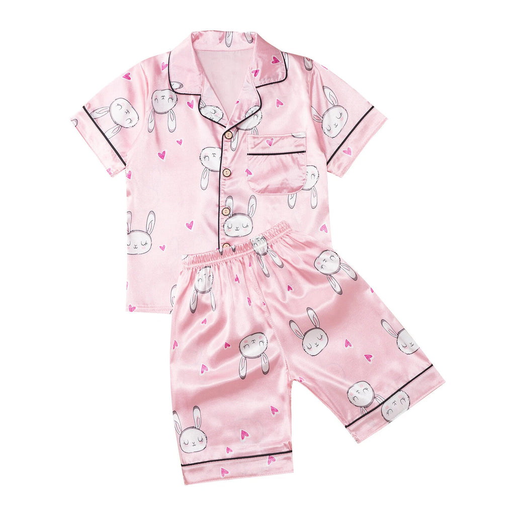 Boys Girls Pajamas Set Sleepwear Button Closure Top Shorts Nightwear Loungewear