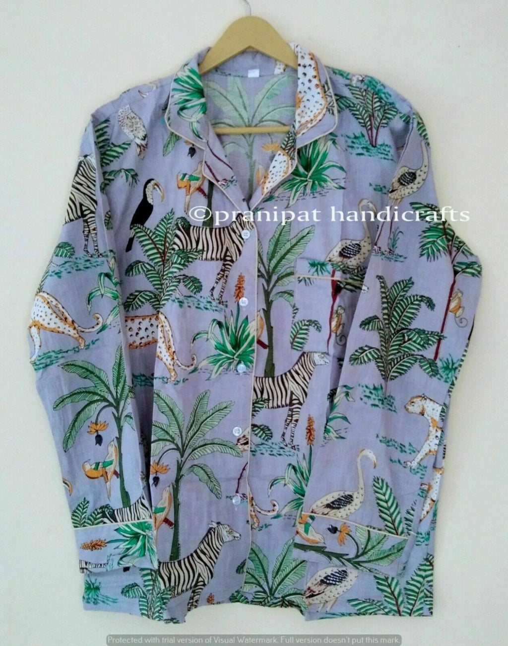 Indian Animal Printed Cotton Grey Hippie Women Gypsy Sleepwear Boho Pajama set