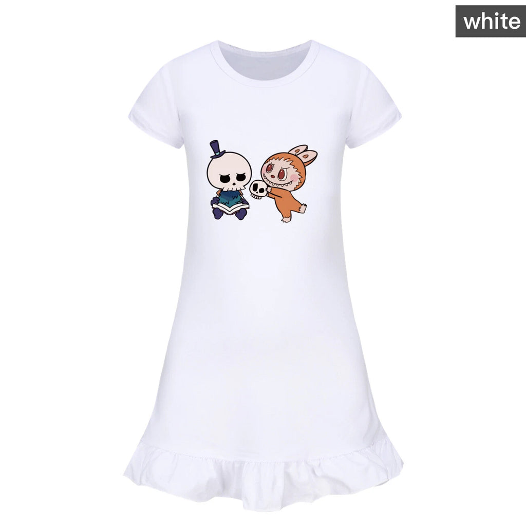 Cartoon Print Girl's Short-Sleeved Pajamas Home Clothes Nightdress Skirt New Hot