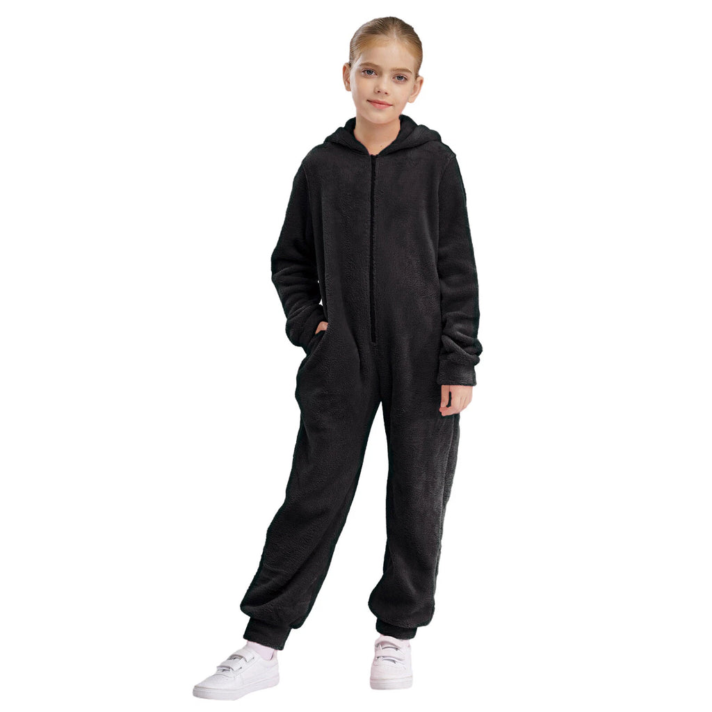 Unisex Kids Fleece Hooded Jumpsuit for Boys Girls Zip-up One Piece Pjs Sleepwear