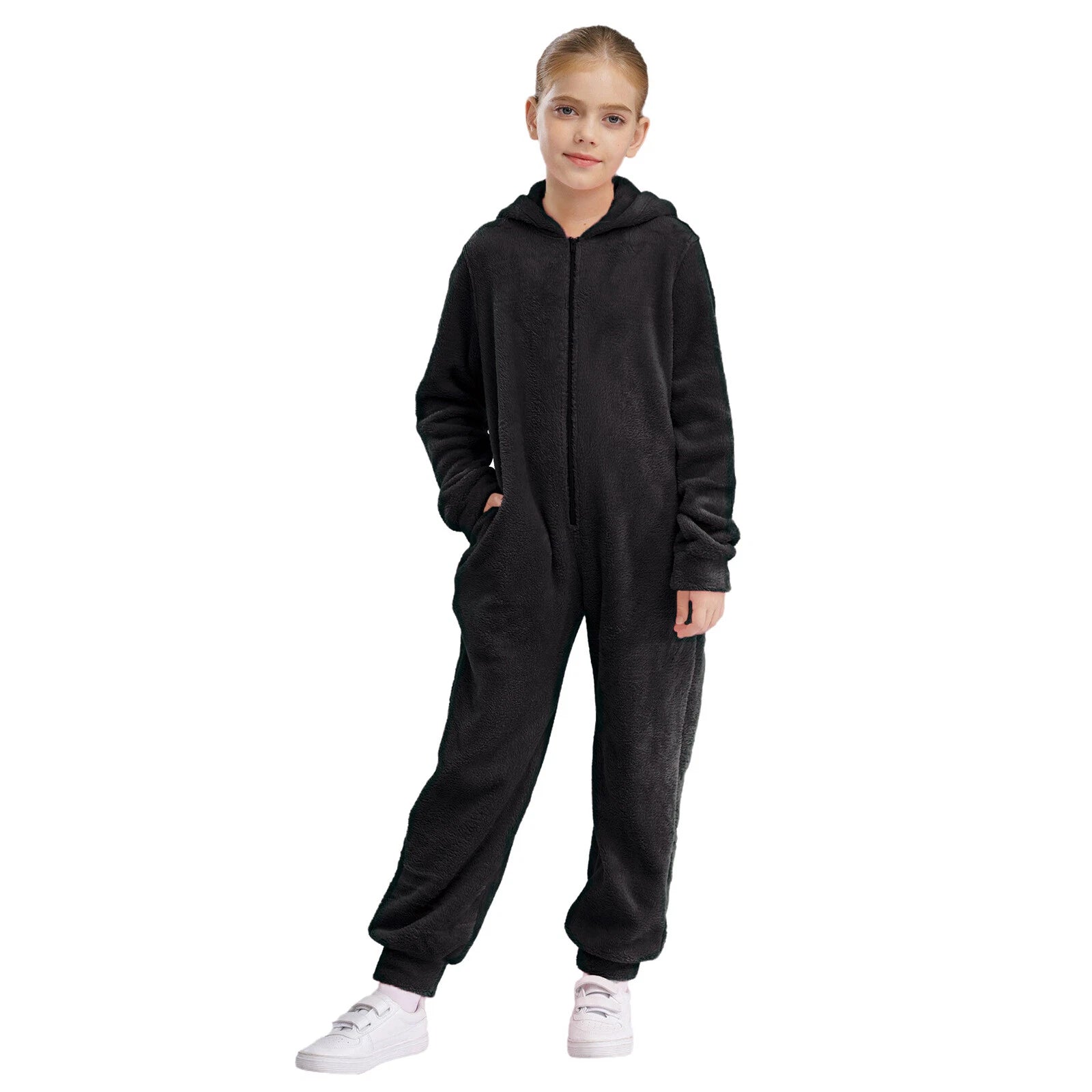 Unisex Kids Fleece Hooded Jumpsuit for Boys Girls Zip-up One Piece Pjs Sleepwear