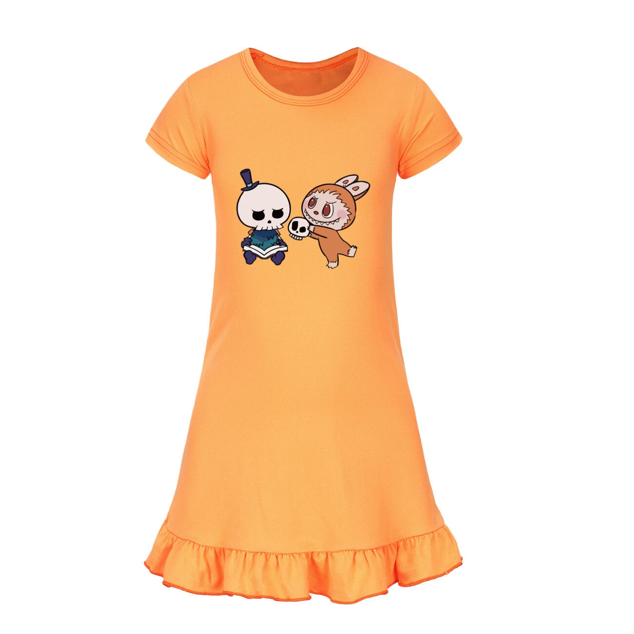 Cartoon Print Girl's Short-Sleeved Pajamas Home Clothes Nightdress Skirt New Hot