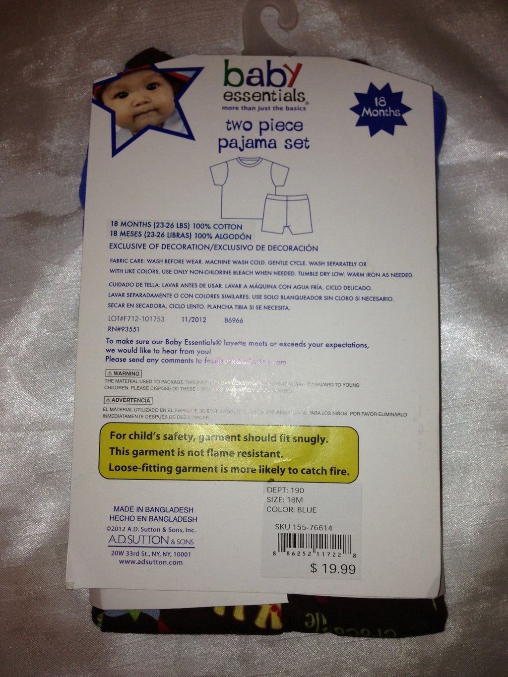 BABY ESSENTIALS TWO PIECE PJ SET  BABY BOY TODLER 100% COTTON