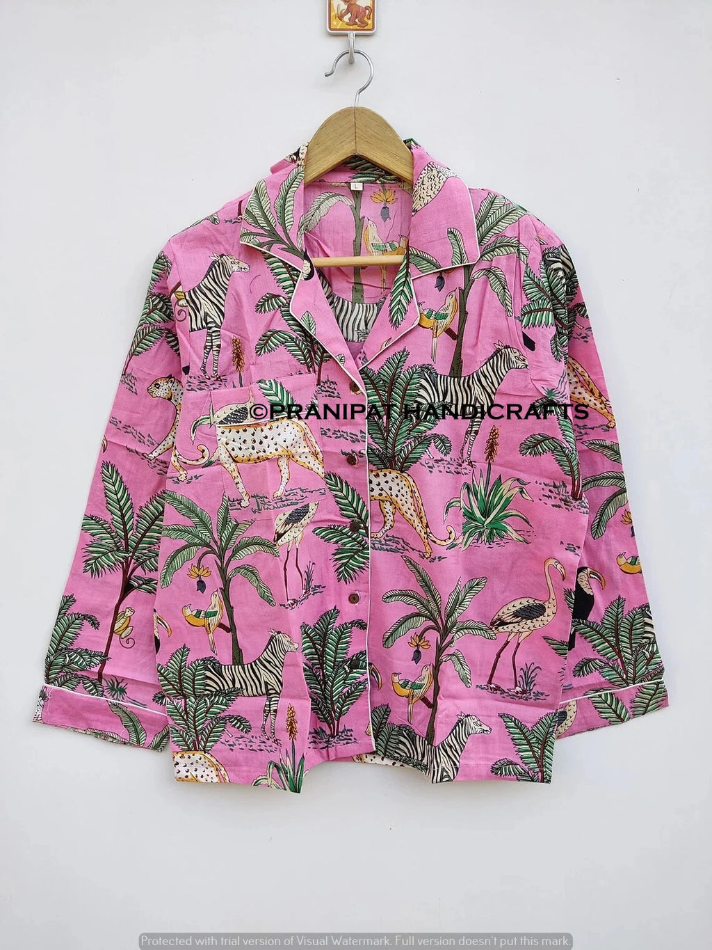 Indian Animal Print Cotton Baby Pink Women Gypsy Sleepwear Hippie Pajama set