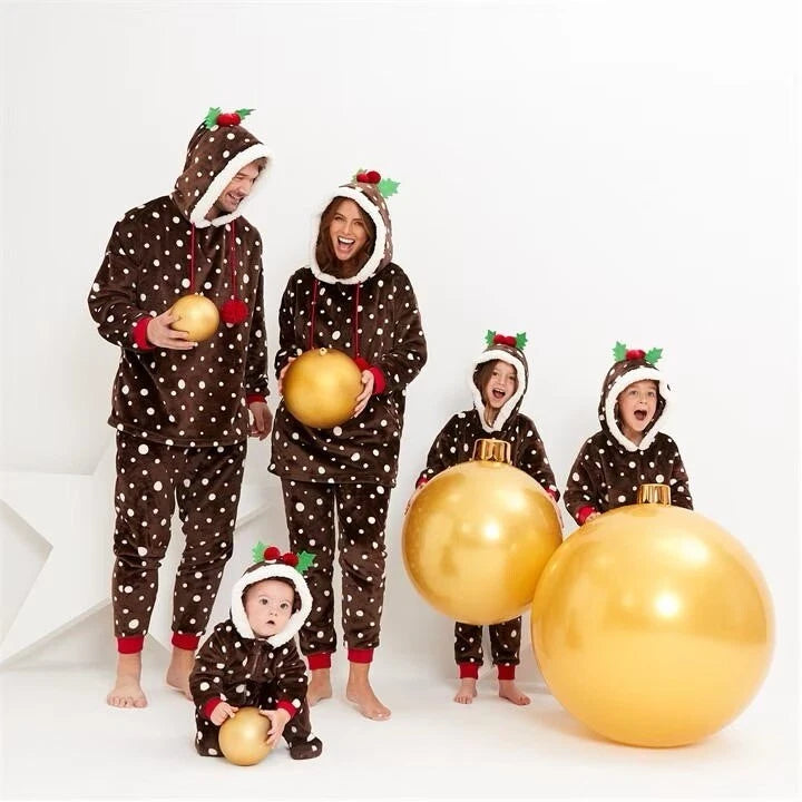NEW Christmas Pudding Twosie Hoodies Ladies Mens Pyjamas /Baby All in One Family