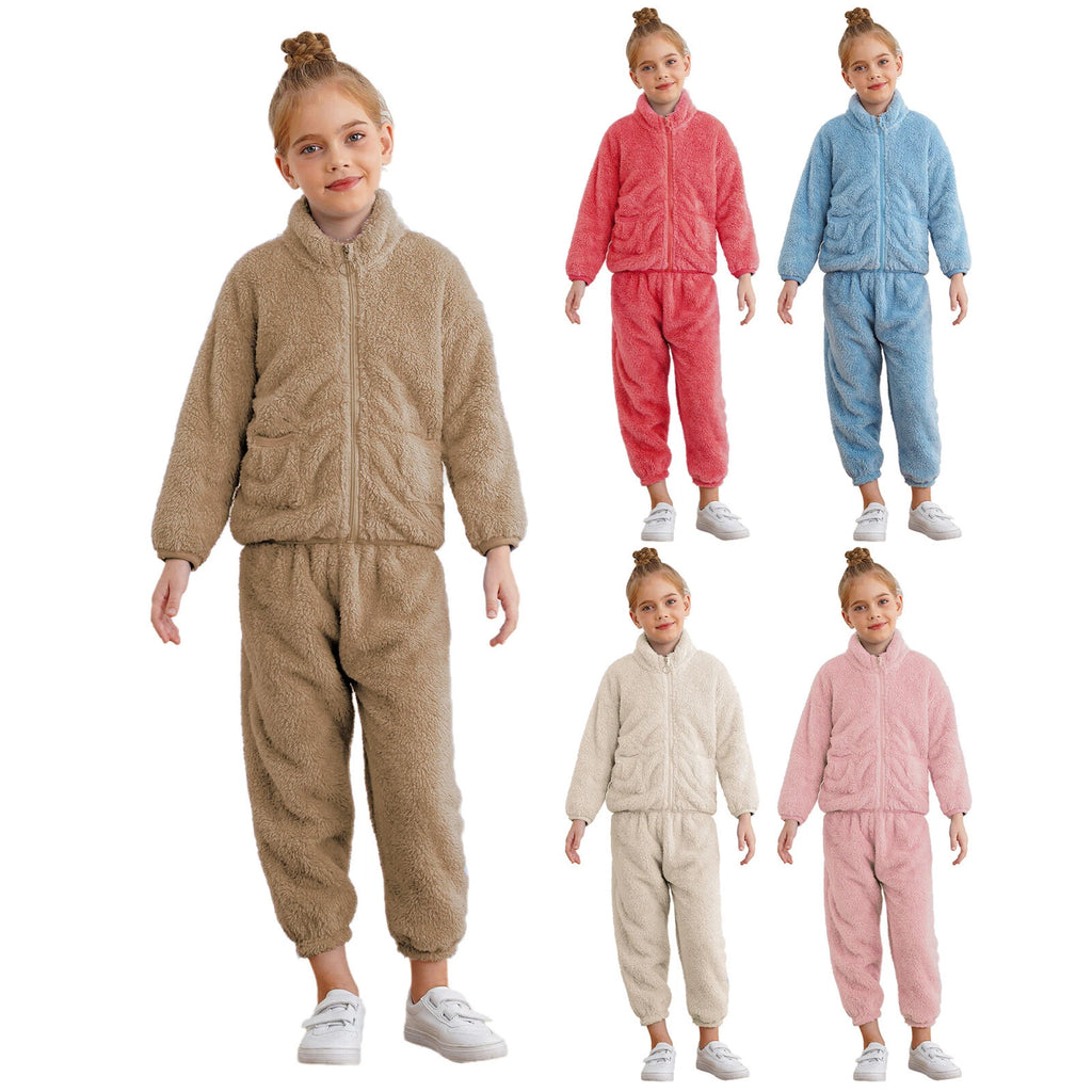 Kids Boys Girls Pajama Set Warm Homewear Flannel Outfits Pants Loungewear Tops