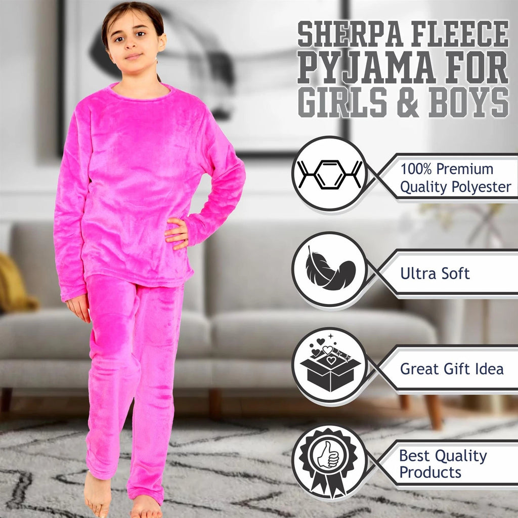 Kids Girls Pink Warm Fleece Pyjamas Sleepover 2 Piece Gift Set Age 5-13 Years