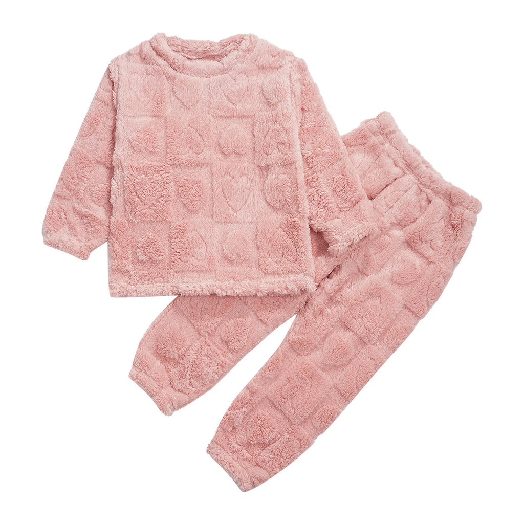 Kids Boys Girls Flannel Suit Unisex Children Pajamas Set Cute Tops With Pants