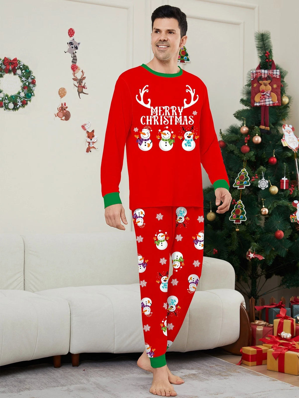 Family Matching Christmas Snowman Pyjamas Adult Kids Xmas Nightwear Pjs Set