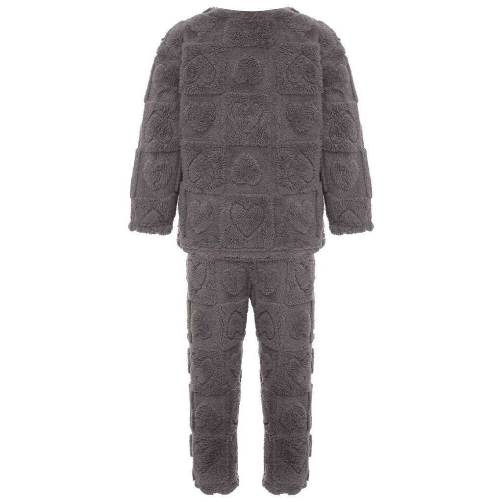 Kids Boys Girls Homewear Round Neck Tops With Pants Solid Color Pajamas Set