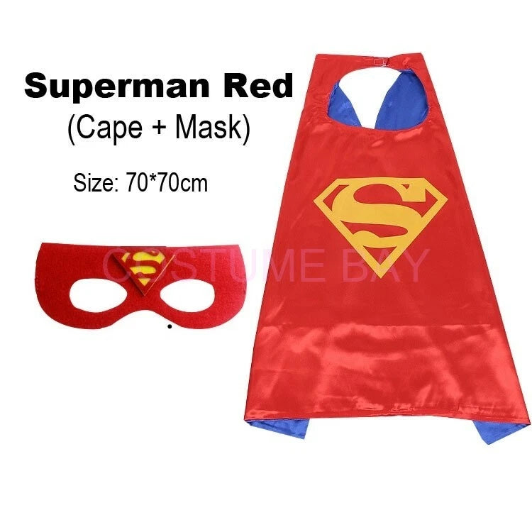 Kids PJ Superhero Cape & Mask Set Boy Girl Superman Spiderman Halloween Costume