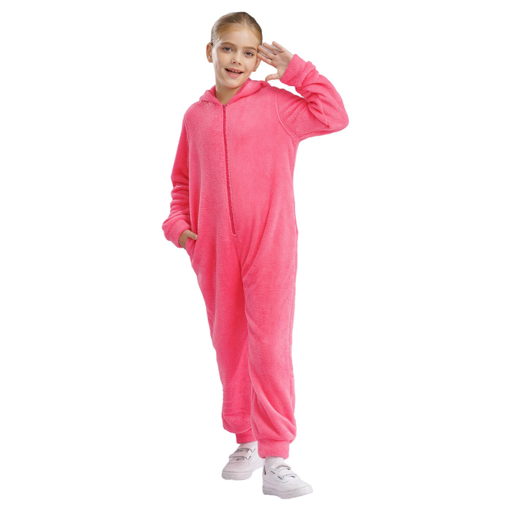 Unisex Kids Fleece Hooded Jumpsuit for Boys Girls Zip-up One Piece Pjs Sleepwear