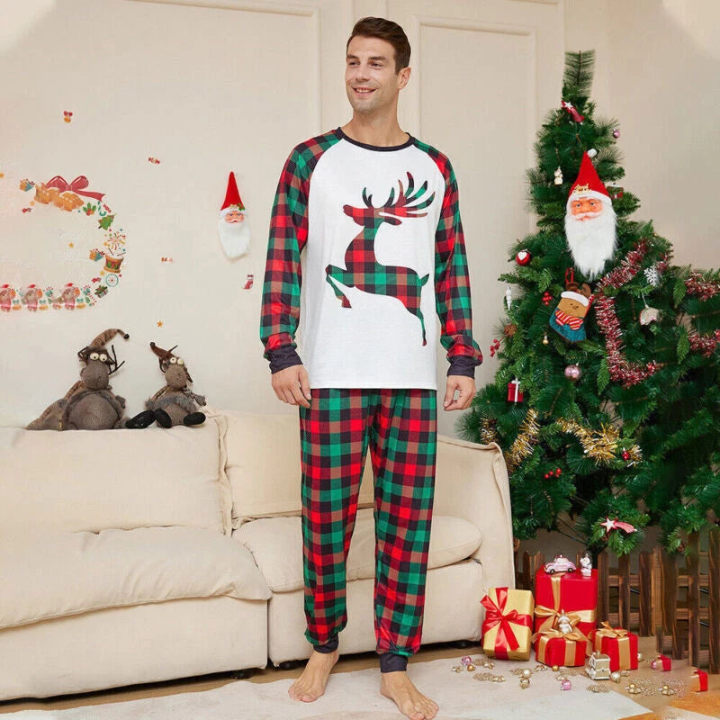 2025 Christmas Deer Grid Print Family Pyjamas Kids Adults Nightwear Pajamas Set*