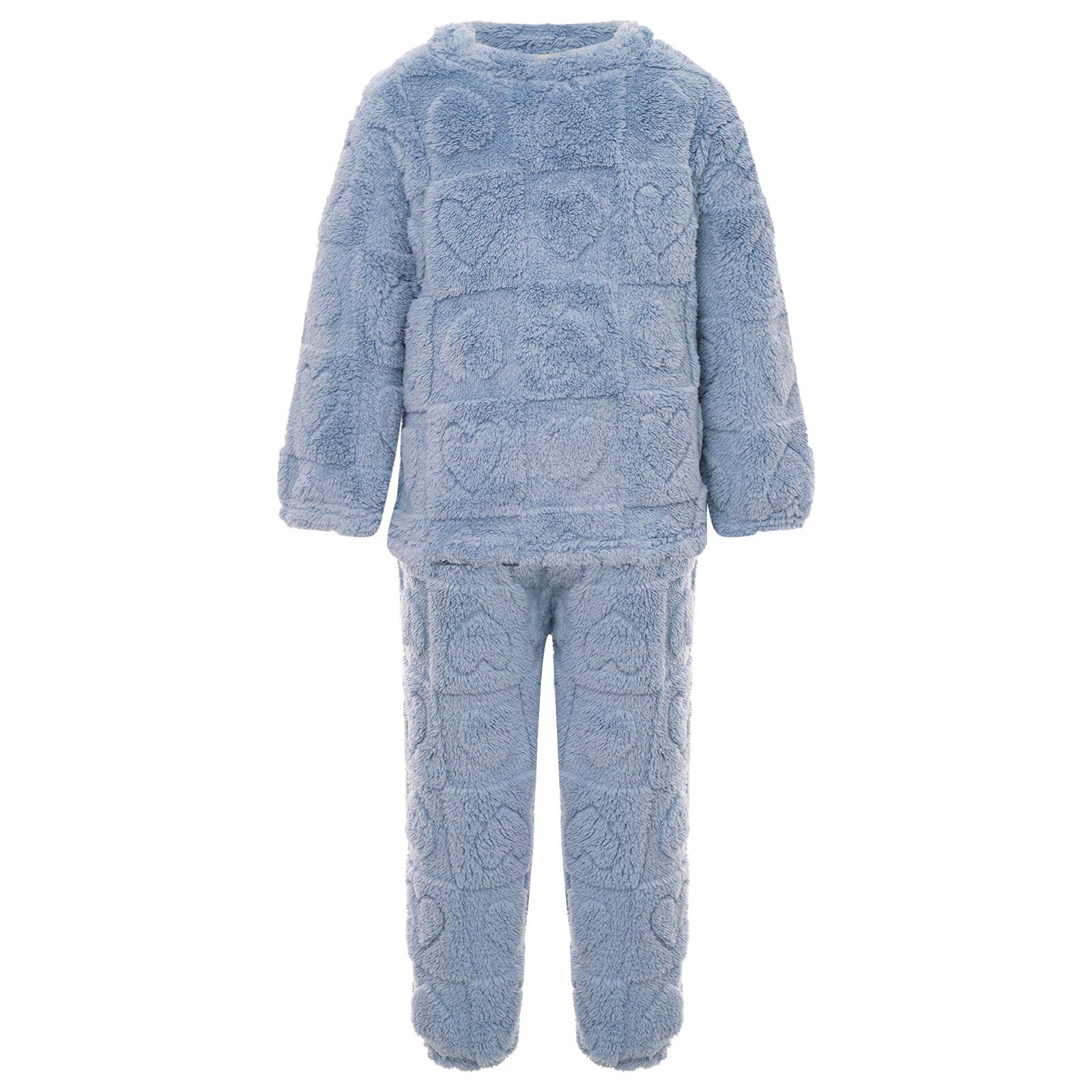 Kids Boys Girls Homewear Round Neck Tops With Pants Solid Color Pajamas Set