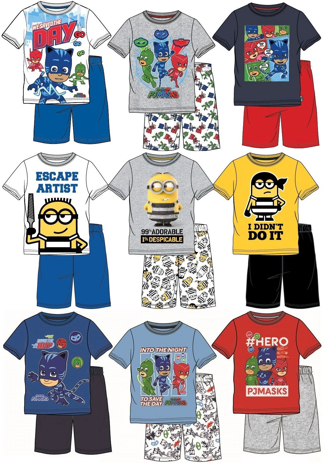 BOYS CHARACTER SHORT PYJAMAS 2PC NIGHT WEAR PJ SETS OFFICIAL 3-12 YEARS BNWT