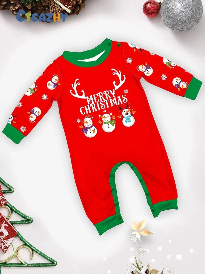 Family Matching Christmas Snowman Pyjamas Adult Kids Xmas Nightwear Pjs Set