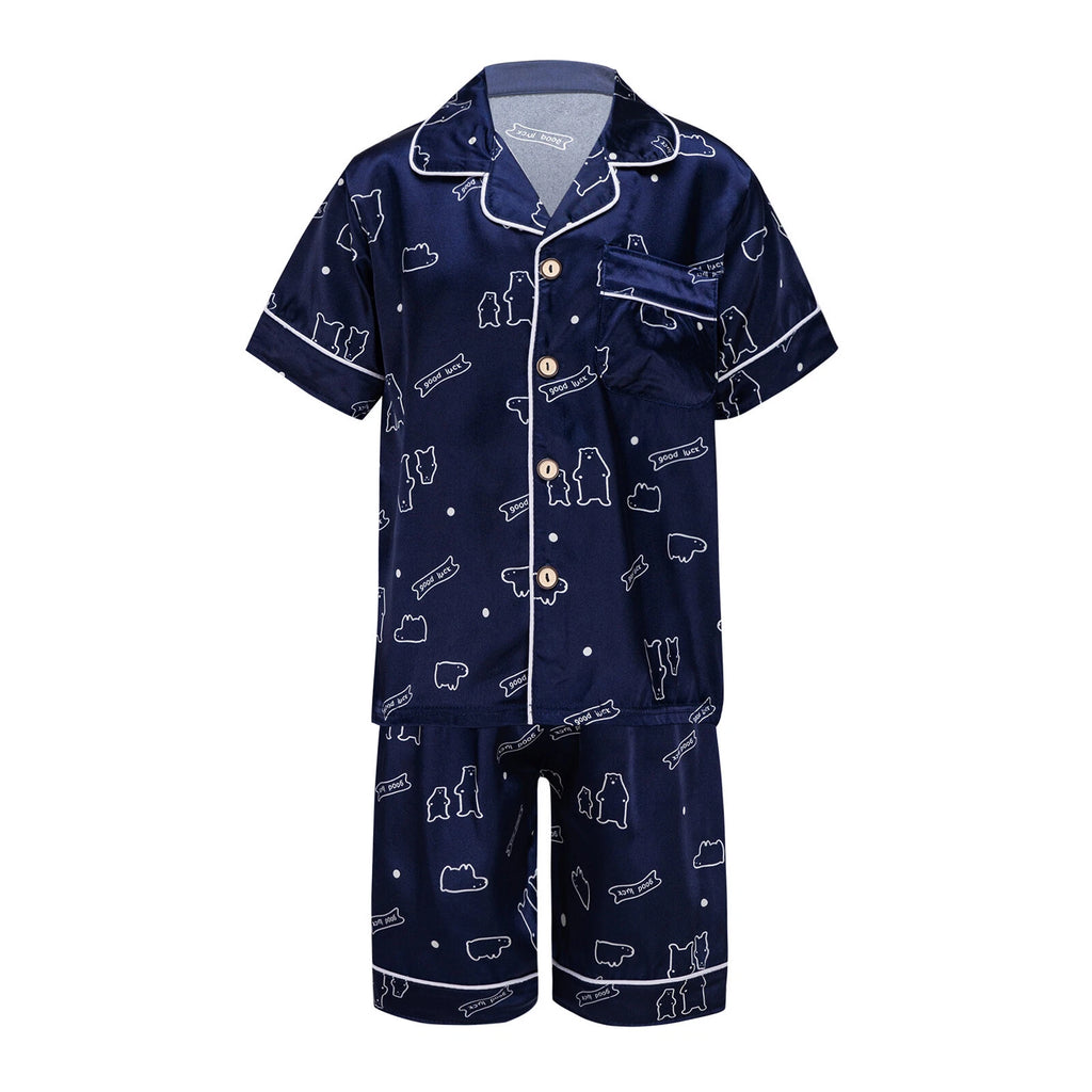 Boys Girls Pajamas Set Sleepwear Button Closure Top Shorts Nightwear Loungewear